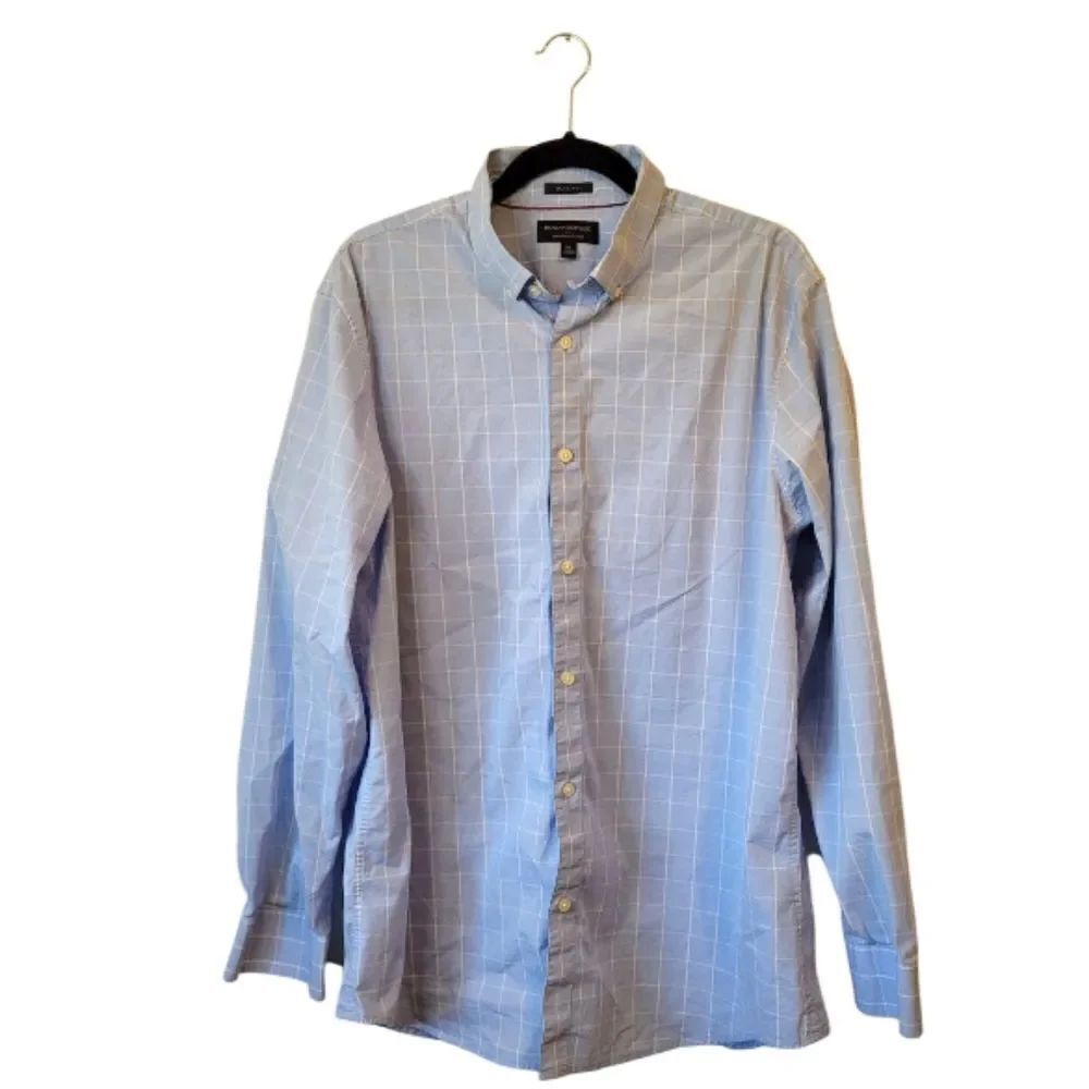 Banana Republic Blue And White Check Slim Fit Performance Shirt Size XL